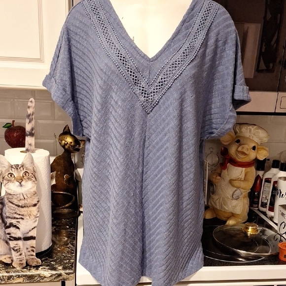 Absolutly Famous Blue V-Neck Women's Top size 2X. NWT - Picture 1 of 5
